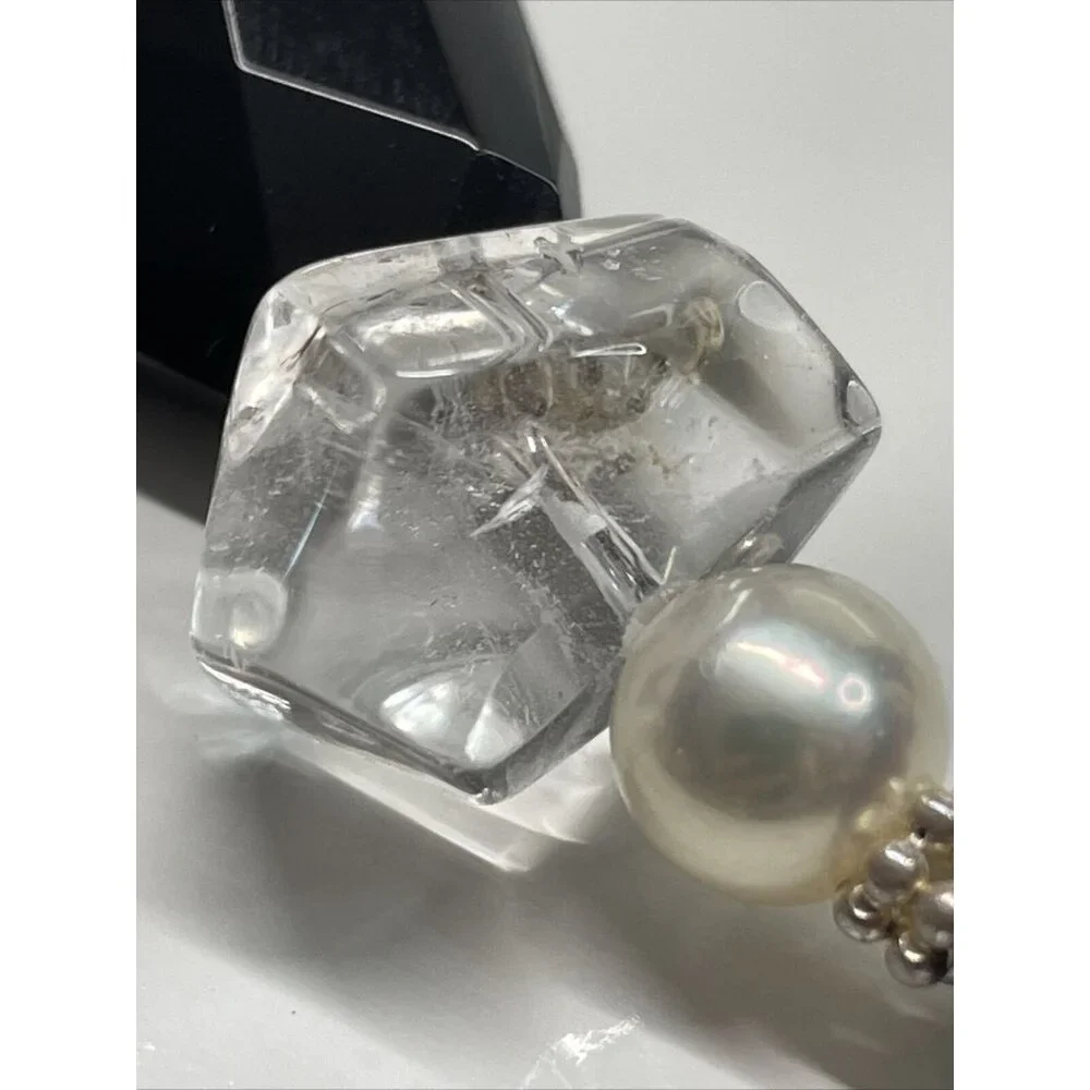 Lucas Lamenth black Faceted Glass Pearl Natural Stone Necklace LUC‎ 925 AL4.2
